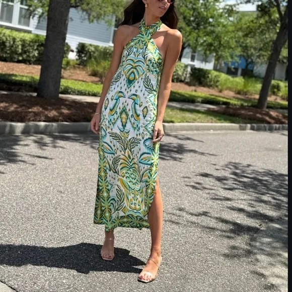 FARM Rio Tropical Tapestry Halter Linen Maxi Dress - Picture 3 of 7